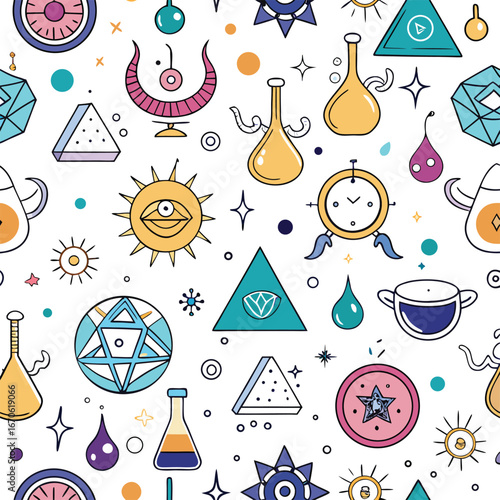 Alchemy Symbols Seamless Pattern Clean White