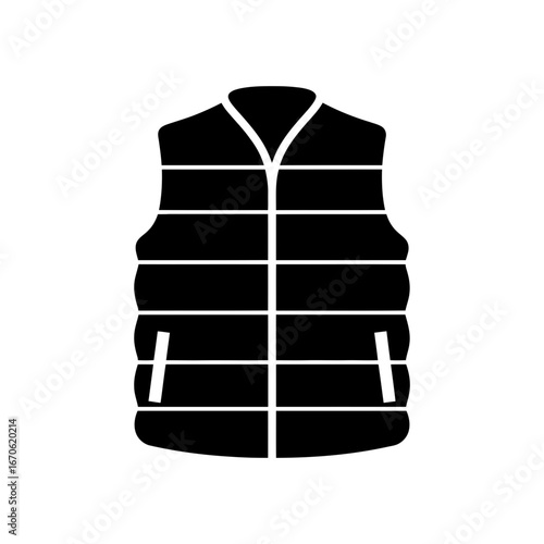 Winter male clothing icons vector art of, a black puffer vest icon for winter fashion and style vector