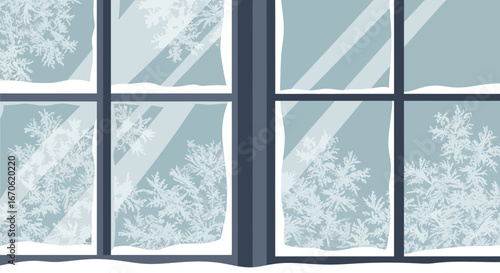Winter Window Frame With Frosty Patterns Bringing Cold Season Indoor Graphic