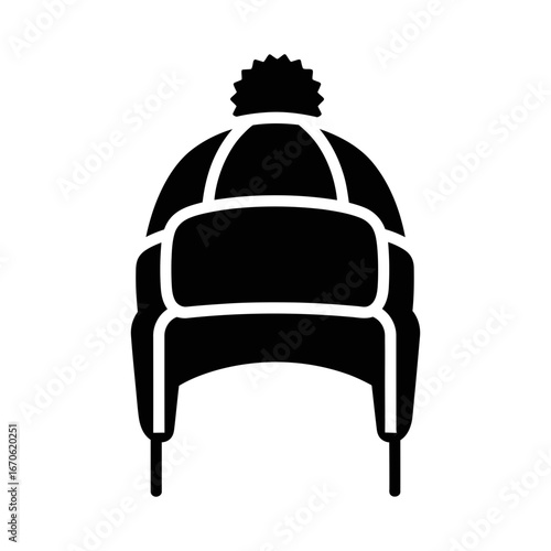 Winter male clothing icons vector art of, a black winter hat icon with earflaps and pompom vector