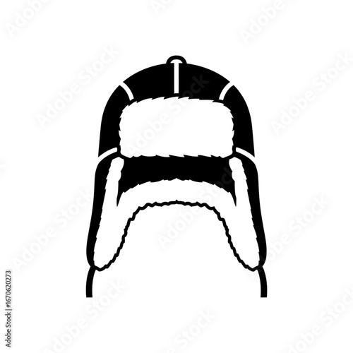 Winter male clothing icons illustration of a black ushanka hat with white fur vector