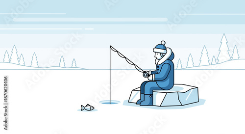Winter's Stillness A Lone Fisherman Captures The Peace of Frozen Lake Landscape