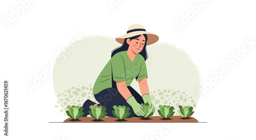 Woman Cultivating Organic Produce In Her Garden On A Sunny Day