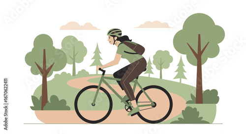 Woman Enjoying Cycling Through Green Park In Summer Healthy Lifestyle