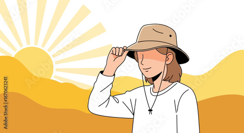 Woman Enjoying The Desert Sunshine With A Hat During Summer Season