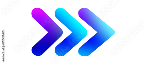 Three arrows pointing right with a gradient isolated on transparent background