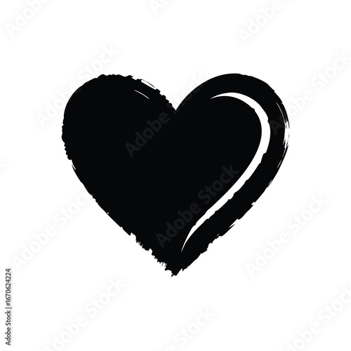 A rough black heart shape with a textured brush stroke effect isolated on white background isolated on transparent background