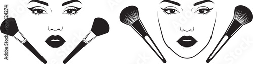 Two faces made of makeup brushes and eyes silhouette