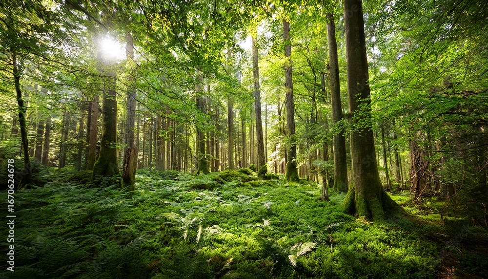 Obraz premium lush green forest scene with gentle trees and vibrant foliage