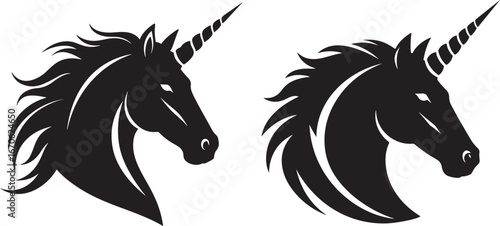 Two majestic unicorn heads silhouette