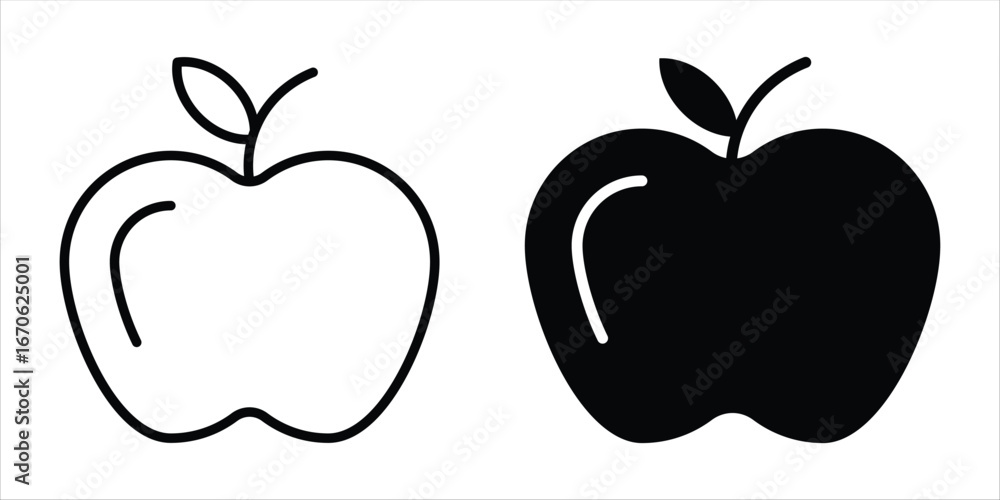 Fototapeta premium Apple fruit outline and silhouette icon. Healthy food icon fresh organic product design element simple drawing. Vector illustration. 