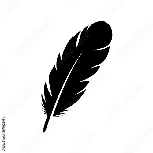 Elegant black feather illustration showcasing texture and minimalist design on a white backdrop