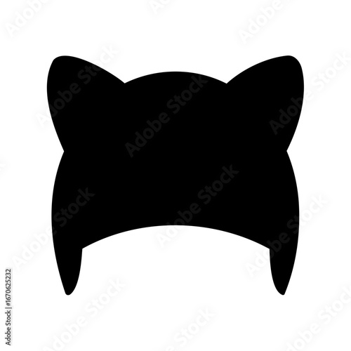 Minimalist black silhouette illustration of a cat ear beanie hat on white