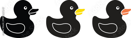 Rubber duck silhouette icon set. Classic black rubber duck toy icon collection, isolated on transparent background. Rubber duck icon vector illustration design.