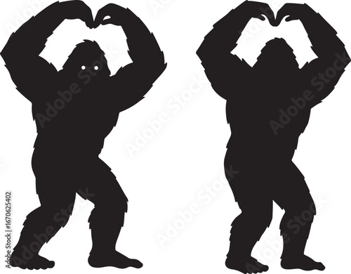 Bigfoot making heart shape with hands silhouette