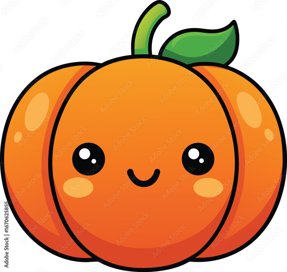 Fototapeta premium Cute Kawaii Pumpkin Smiling Vector Clean White