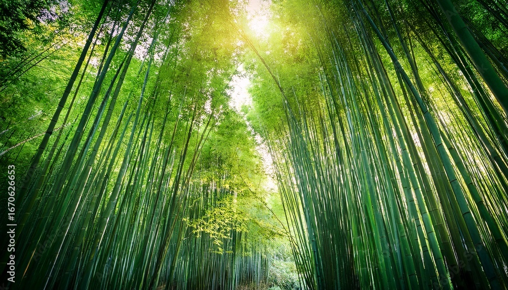 Fototapeta premium experience the refreshing allure of sunlit green bamboo groves