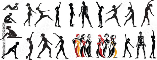 Diverse silhouettes of people in various poses and activities