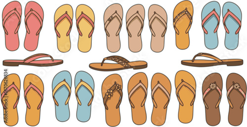 Vector Set of Flip lops summer footwear illustration
