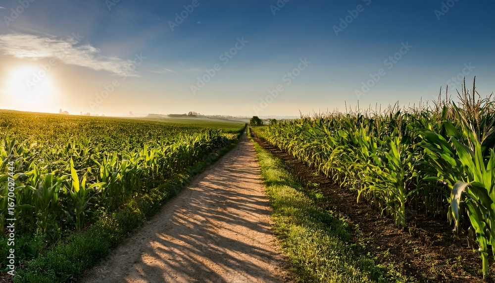 Obraz premium cornfield path with long sunset shadows