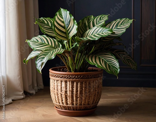 Calathea Ornata Houseplant in Pot.