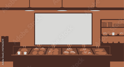 Warm Fresh Baked Goods Display At Local Bakery Shop Interior Scene