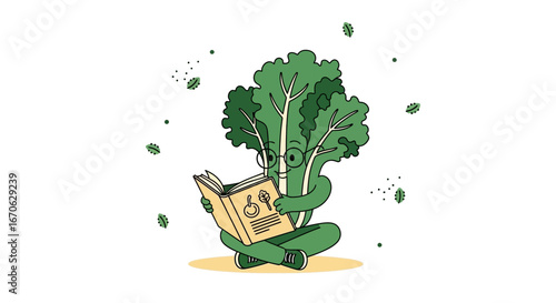 Whimsical Lettuce Character Enjoys A Cookbook About Healthy Recipes