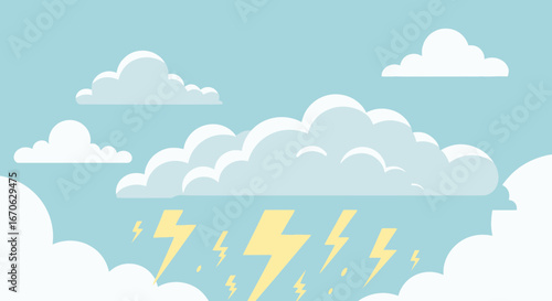 Whimsical Weather Skyscape With Cartoon Clouds And Lightning Cartoon Elements