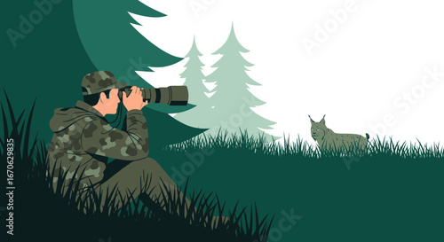 Wildlife Photographer Capturing an Elusive Lynx in Natural Woodland Habitat