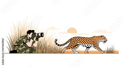 Wildlife Photographer Capturing Beautiful Leopard During Safari Adventure in the Wild