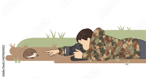 Wildlife Photography Session Photographer Capturing An Adorable Hedgehog In Nature