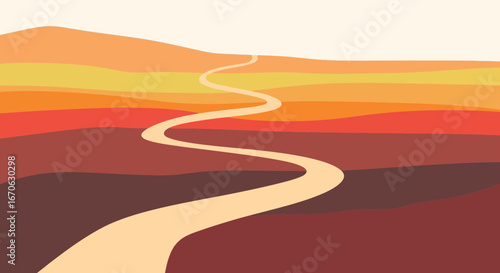 Winding Road In Earth Tones Depicting Journey Through Autumn Landscape