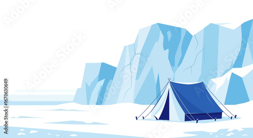 Winter Adventure Camping In Snowy Mountain Scenery With Camping Tent