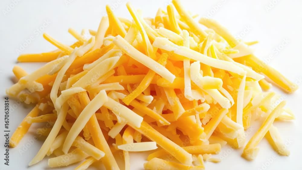 A pile of shredded cheese on a white surface, great for food photography or illustration A pile of shredded cheese on a white surface, great for food photography or illustration
