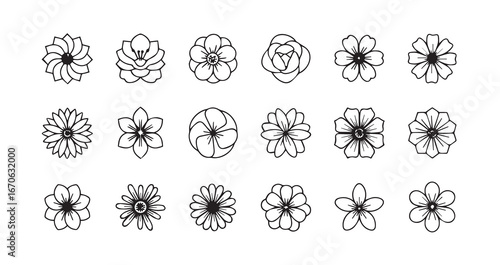 Flower head line art icon bundle illustration