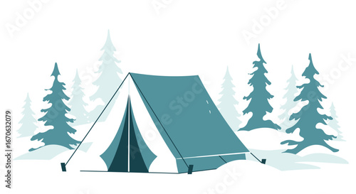 Winter Getaway Peaceful Camping Scene in Snowy Forest Illustration