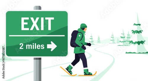 Winter Getaway A Lone Hiker In Snowy Landscape Seeking Exit For Exploration