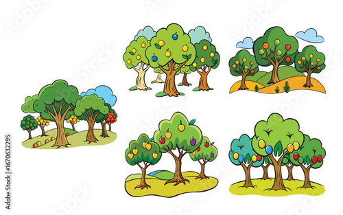 Colorful Fruit Trees in Various Landscapes