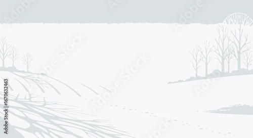 Winter Landscape With Trees Silhouetted Against A Pale Sky Illustration