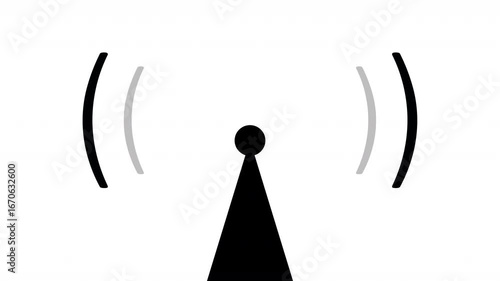 Animated Wi-Fi radio transmitter icon, simple white iconography communication and telecommunications symbol in black with a white background  4K