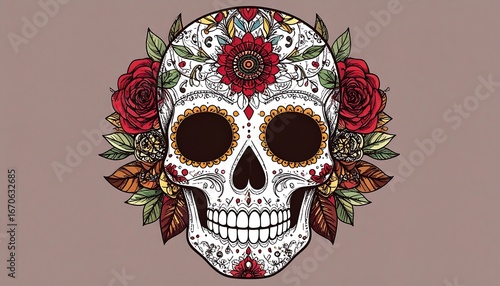 Ornate skull adorned with flowers