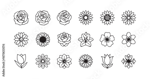Flower head line art icon bundle illustration
