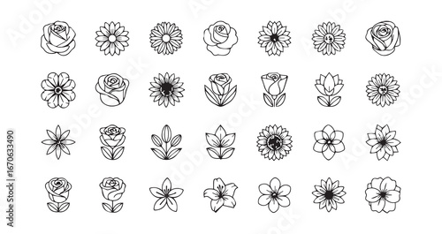 Flower head line art icon bundle illustration