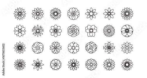 Flower head line art icon bundle illustration