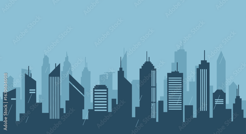 Naklejka premium Urban Skyline In Shades Of Blue For Modern Minimalist Backdrop Design