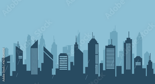 Urban Skyline In Shades Of Blue For Modern Minimalist Backdrop Design