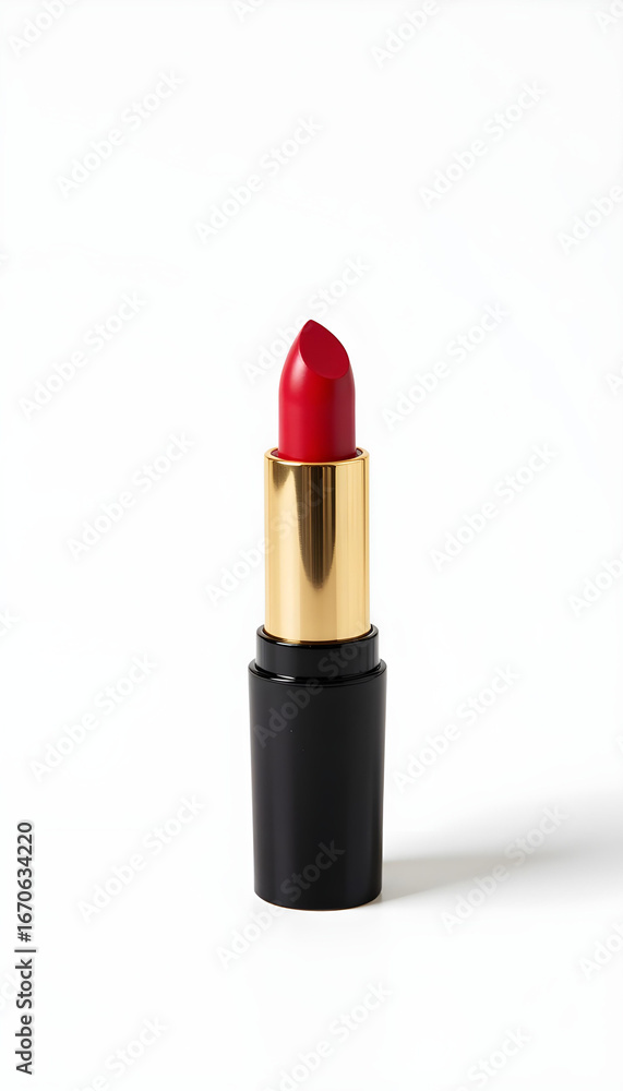 Fototapeta premium Studio shot of sleek black lipstick with pinkish-nude bullet on white background