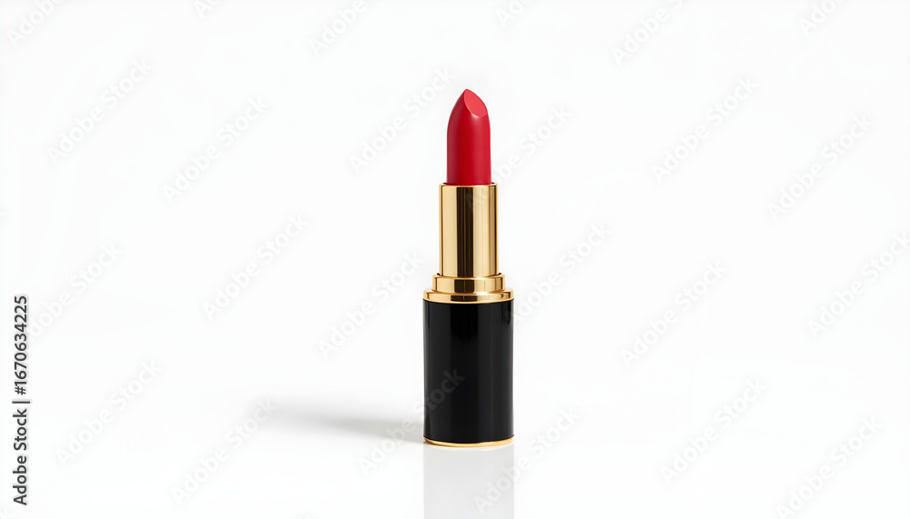 Obraz premium Studio shot of sleek black lipstick with pinkish-nude bullet on white background