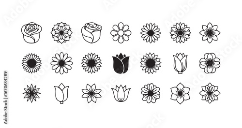 Flower head line art icon bundle illustration