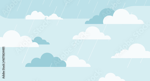 Vector illustration of a rainy day background with clouds and rain weather forecast background with soft pastel color palette
